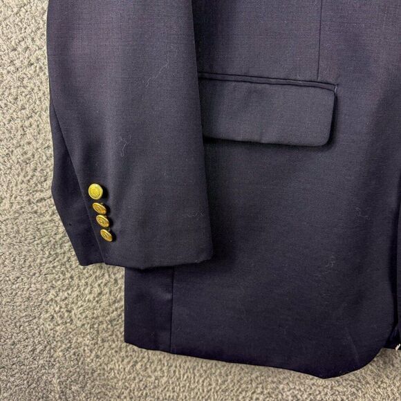 Chaps Blazer Men 44L Blue Wool Suit Jacket Business Casual Wedding Gold Buttons - Picture 5 of 15